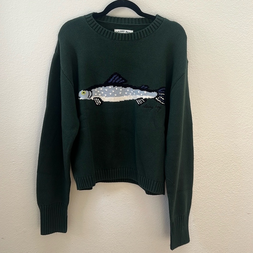Dairy Boy Crewneck The Fisherman Daughter Sweater Green Point Size Large